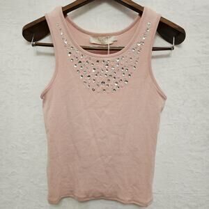 NWT Lizette Womens Tank Top XL Pk Ribbed Beads Rhinestones Glam Casual Sparkle